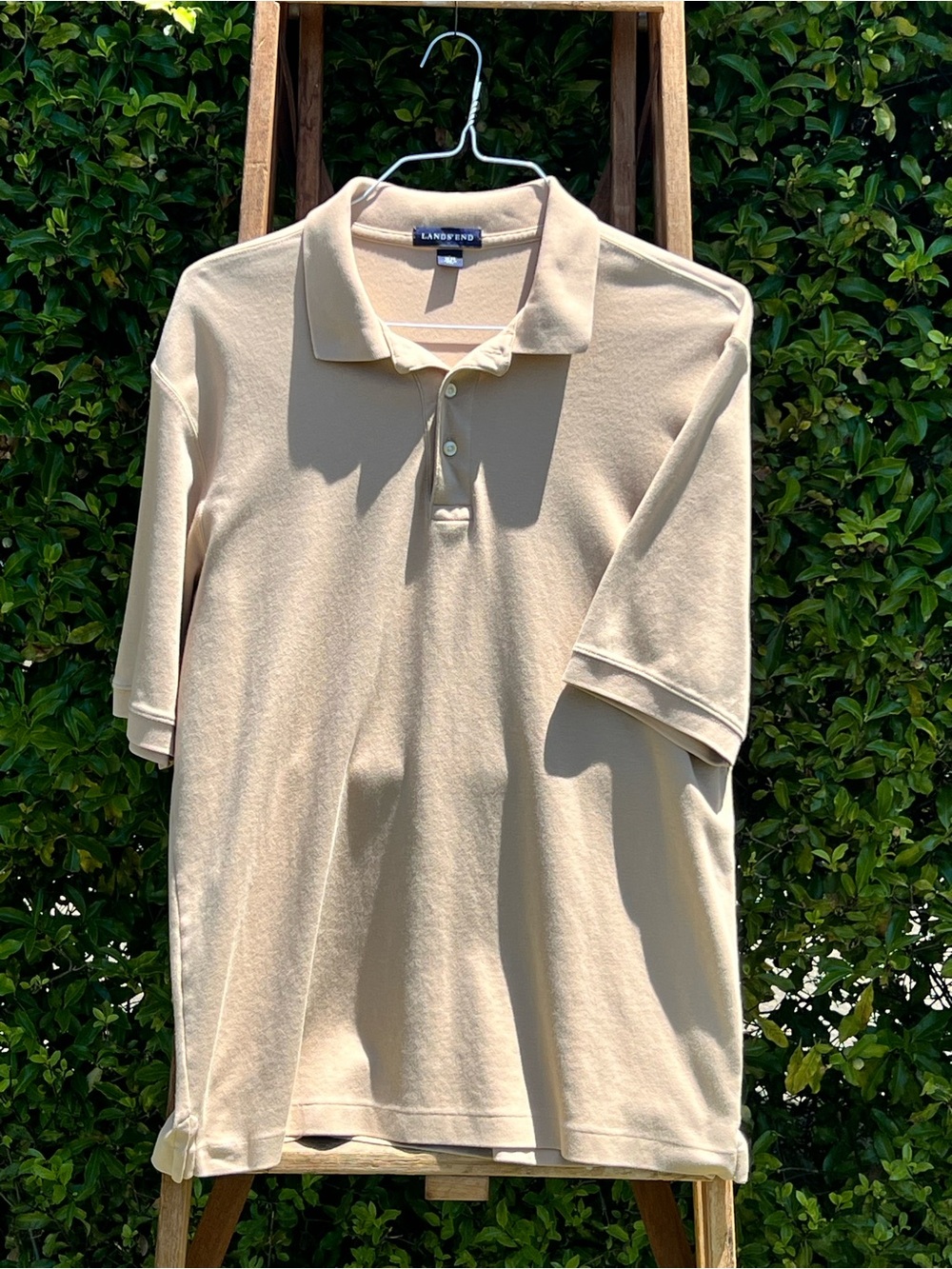 Lands End Men's Short Sleeve Solid Polo Shirt L 42-44 100% Cotton Taupe Tan